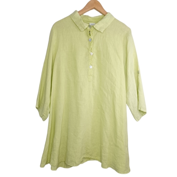 Match Point 100% Linen Artsy Lagenlook Lime Tunic Top - Picture 1 of 16
